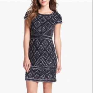 Adriana Papell Cap Sleeve Sequin Dress